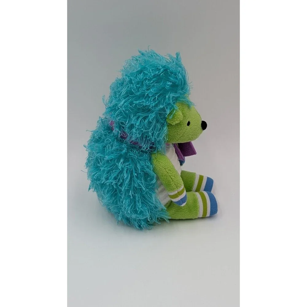 Monkeez Green Cecil Hedgehog Plush Purple Scarf  Shaggy Porcupine Stuffed Animal
